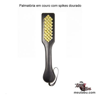 Palmatória em couro com spikes dourado meutabu.com