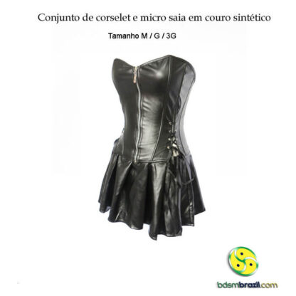 Conjunto de corselet e micro saia em couro sintético L/XL/3XL/4XL/6XL - Imagem 2