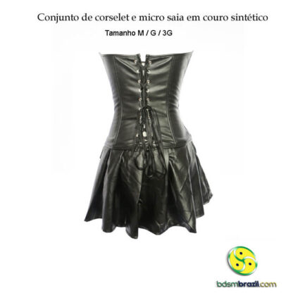 Conjunto de corselet e micro saia em couro sintético L/XL/3XL/4XL/6XL - Imagem 3