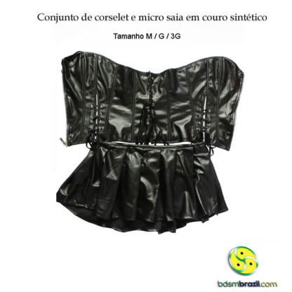 Conjunto de corselet e micro saia em couro sintético L/XL/3XL/4XL/6XL - Imagem 4