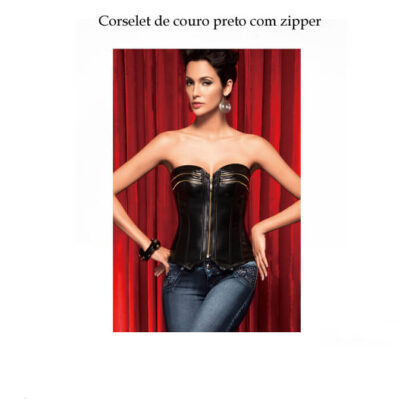 Corselet de couro preto com zipper