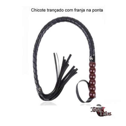 Chicote de couro preto 60cm meutabu