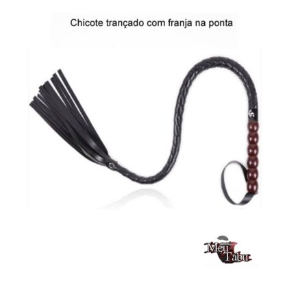 Chicote de couro preto 60cm meutabu