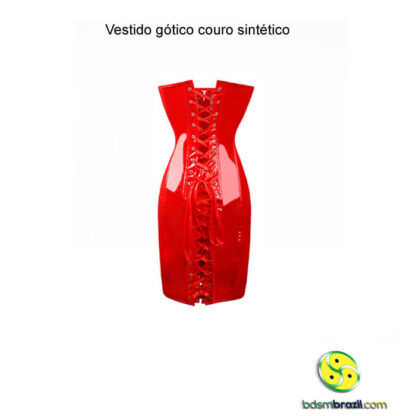 Vestido gótico couro sintético vermelho