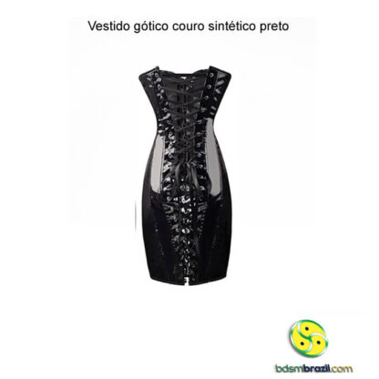 Vestido gótico couro sintético preto