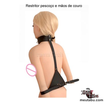 Restritor pescoço e mãos de couro com cadeado meutabu.com