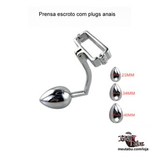 Prensa escroto com plug anais removeis.