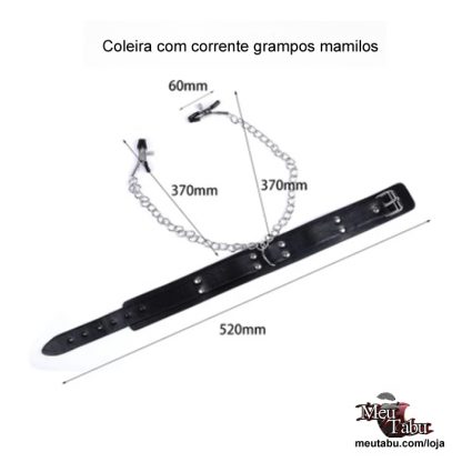 Coleira com corrente grampos mamilos