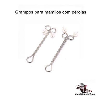 Par de grampos para mamilos, com pérolas