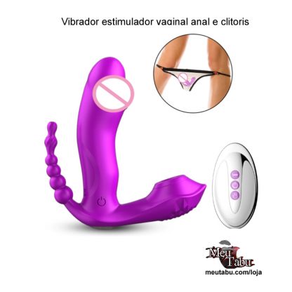 Vibrador estimulador vaginal anal e clitoris com controle remoto sem fio.