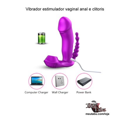 Vibrador estimulador vaginal anal e clitoris com controle remoto sem fio.