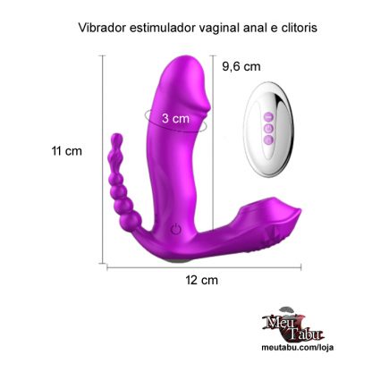 Vibrador estimulador vaginal anal e clitoris com controle remoto sem fio.