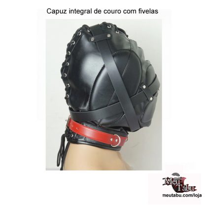 Capuz integral de couro com fivelas meu tabu