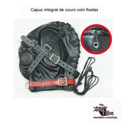 Capuz integral de couro com fivelas meu tabu