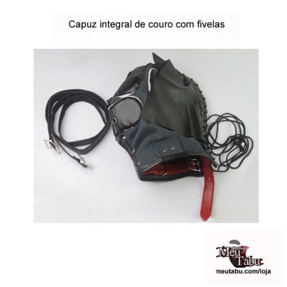 Capuz integral de couro com fivelas meu tabu