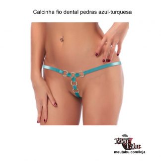 Calcinha fio dental pedras azul-turquesa