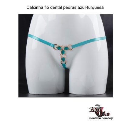 Calcinha fio dental pedras azul-turquesa