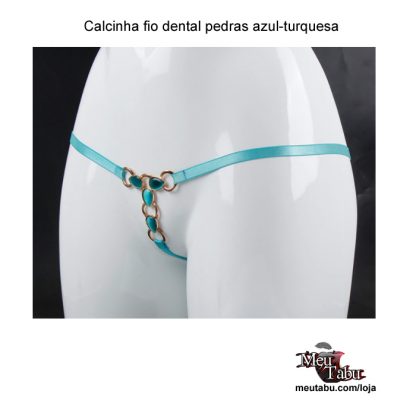 Calcinha fio dental pedras azul-turquesa