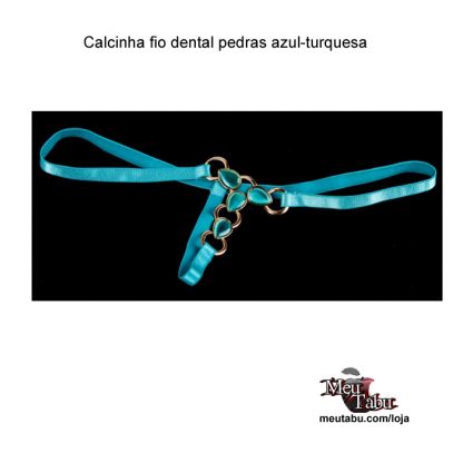 Calcinha fio dental pedras azul-turquesa