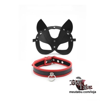 Kit Fetiche - Máscara Cosplay gata com coleira - BDSM e Fetiche meutabu.com