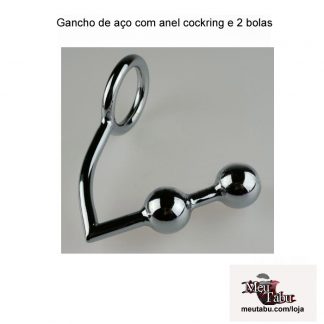 Gancho de aço com anel cockring e 2 bolas meutabu