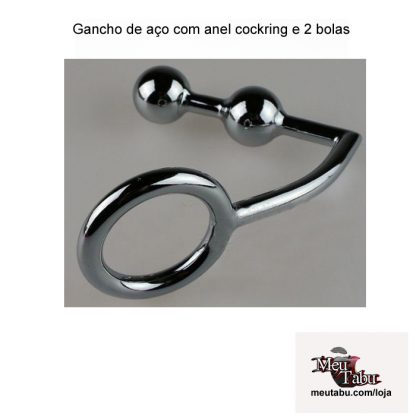 Gancho de aço com anel cockring e 2 bolas meutabu