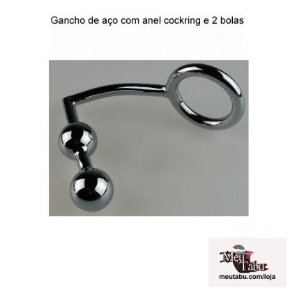 Gancho de aço com anel cockring e 2 bolas meutabu