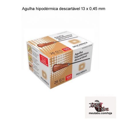 Agulha hipodérmica descartável 13 x 0,45 mm - 100 unidades meutabu