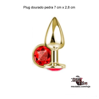 Plug dourado pedra 7 cm x 2,8 cm meutabu.com