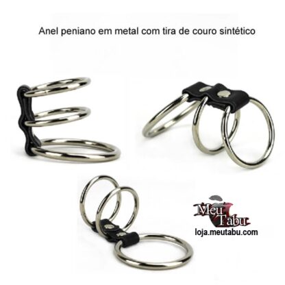 Anel peniano em metal com tira de couro sintético meutabu.com