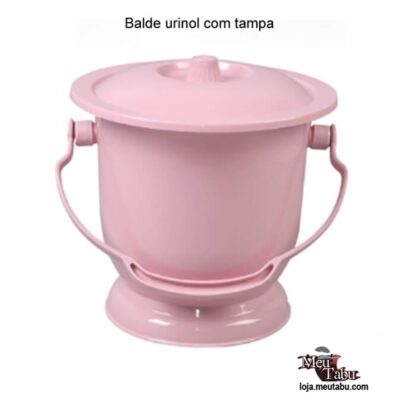 Vaso sanitário portátil de plástico rosa. Com tampa e alça meutabu