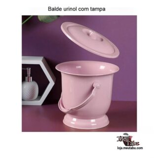 Vaso sanitário portátil de plástico rosa. Com tampa e alça meutabu