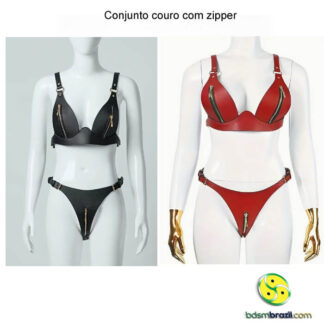 Conjunto couro com zipper