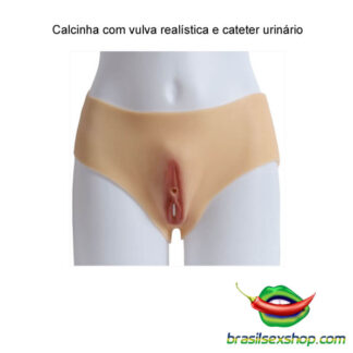 Calcinha com vulva realística e cateter urinário