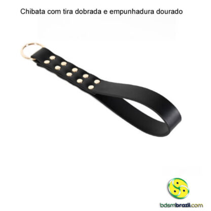 Chibata com tira dobrada e empunhadura dourado - Imagem 3