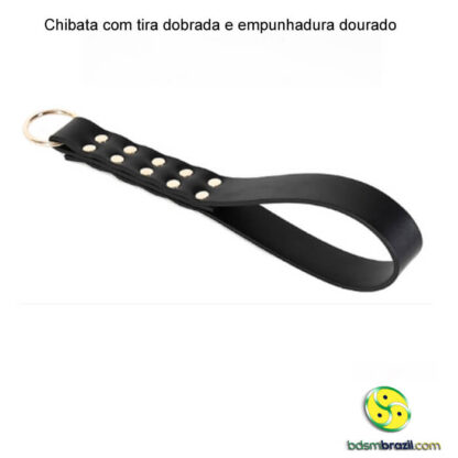 Chibata com tira dobrada e empunhadura dourado - Imagem 4