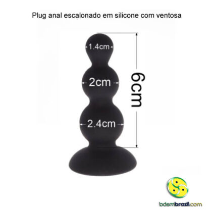 Plug anal escalonado em silicone com ventosa - Imagem 3