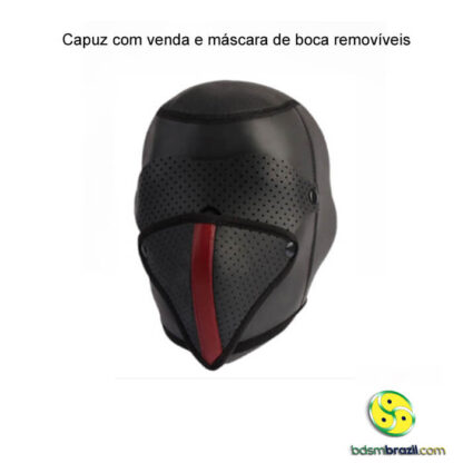 Capuz com venda e máscara de boca removíveis