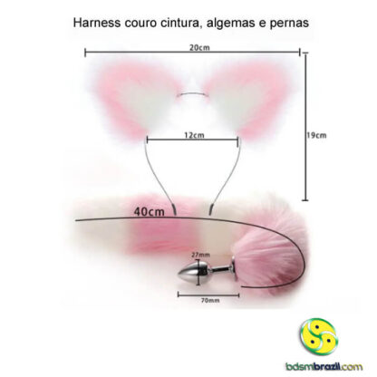 Kit orelhas e rabo rosa branco plug 7 cm * 2,7 cm - Imagem 2