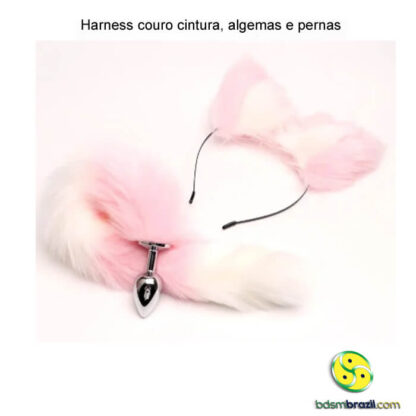 Kit orelhas e rabo rosa branco plug 7 cm * 2,7 cm - Imagem 3