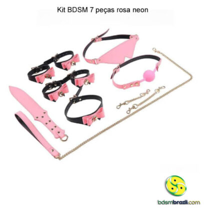 Kit BDSM 7 peças rosa neon - Imagem 2