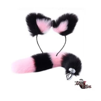 Kit orelhas e rabo rosa preto plug 7 cm * 2,7 cm meutabu