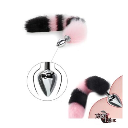 Kit orelhas e rabo rosa preto plug 7 cm * 2,7 cm meutabu