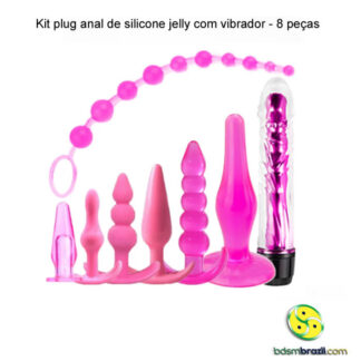 Kit plug anal de silicone jelly com vibrador - 8 peças