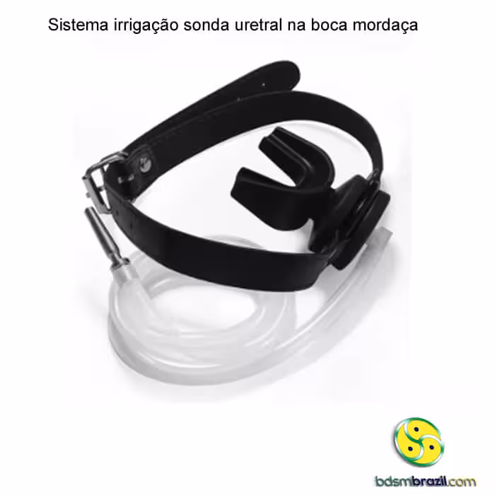 Sistema irrigação sonda uretral na boca mordaça