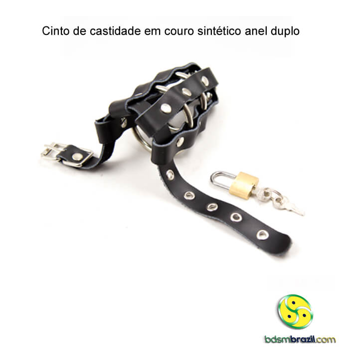 Cinto de castidade em couro sintético anel duplo - Imagem 3
