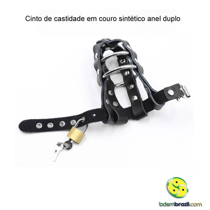 Cinto de castidade em couro sintético anel duplo