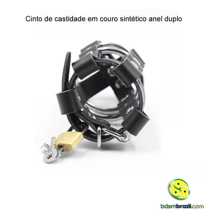 Cinto de castidade em couro sintético anel duplo - Imagem 6